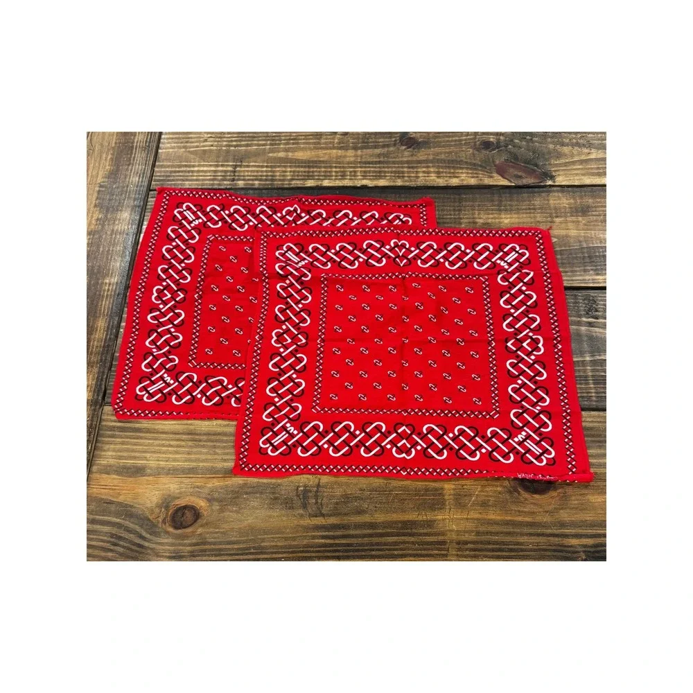 Vintage 50s Tiger Head Bandana Wash Fast Color Red Black White Cotton Pair 16x17